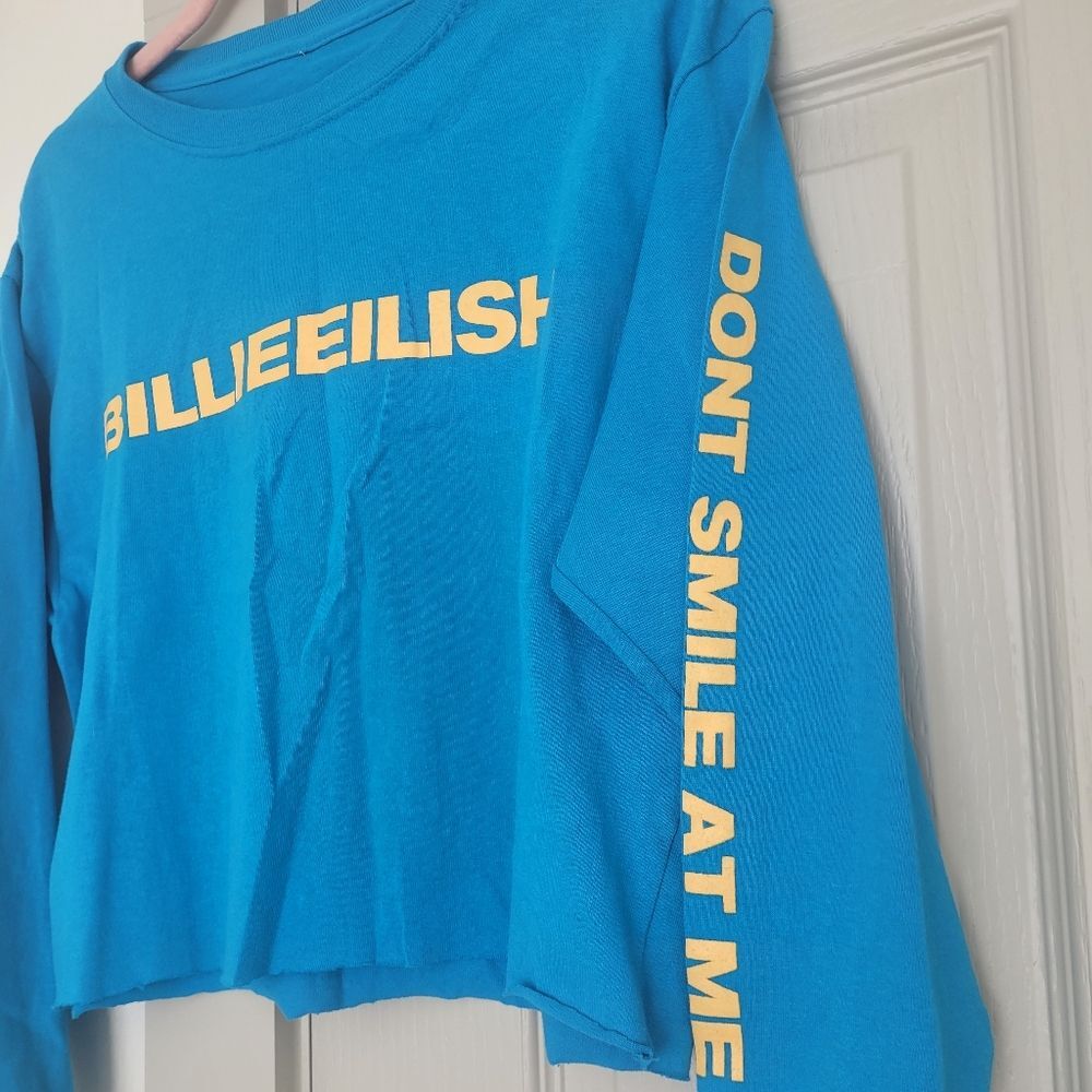 Billie Eilish Don't Smile At Me Cropped Graphic Tee Blue Yellow Y2K Merch Size S